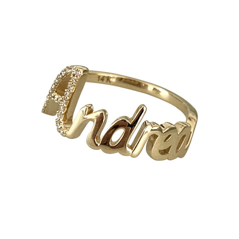 Pave Initial and Gold Name Ring