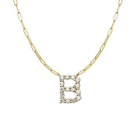 Large Diamond Initial Paperclip Necklace