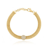 Gold Mesh Chain Diamond Bracelet with Pave Circle