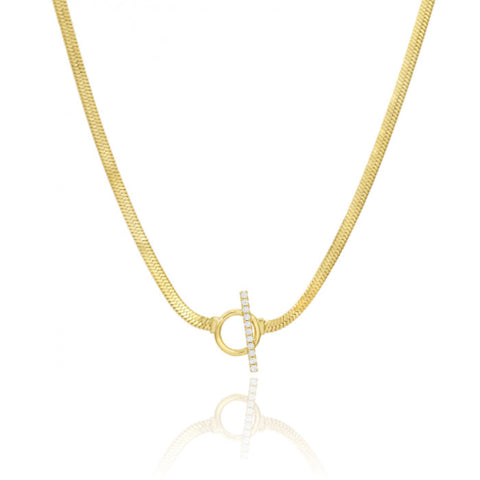 Gold and Pave Clasp Snake Necklace