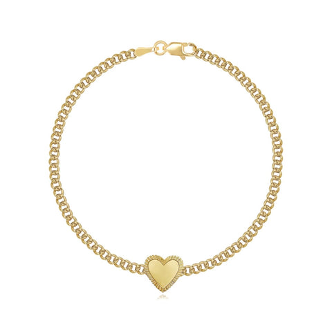 Fluted Outline Gold Heart Cuban Bracelet