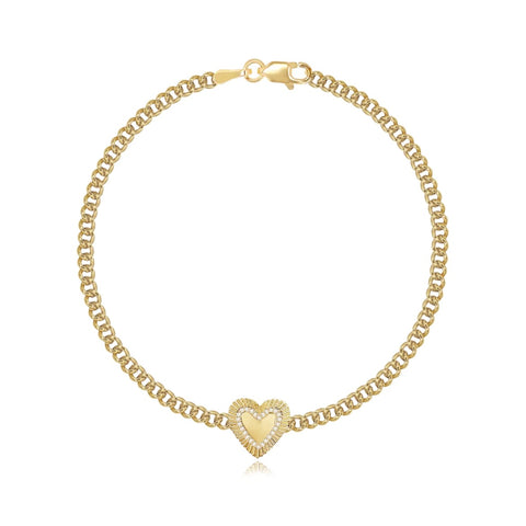 Fluted Pave Outline Heart Cuban Bracelet