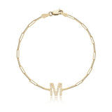Mini Pave Initial Paperclip Bracelet