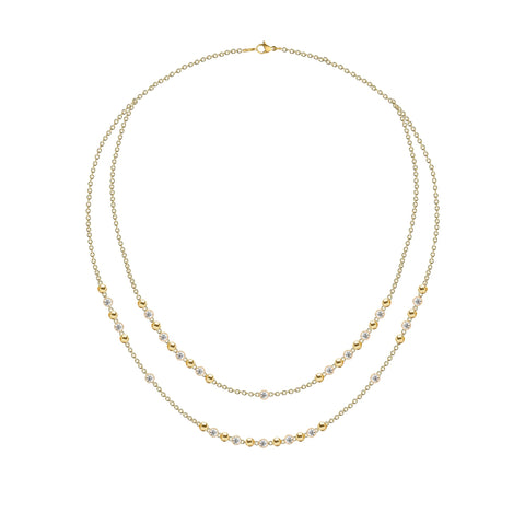 Gold and Diamonds Balls Double Chain Necklace