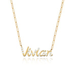 Cutout Diamond Name Paperclip Necklace