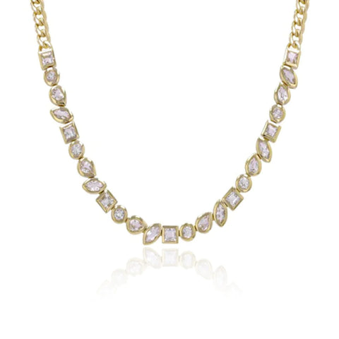 Multi Shape White Topaz Bezel Cuban Necklace