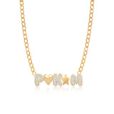 Three Pave Initials and Gold Charms Cuban Necklace