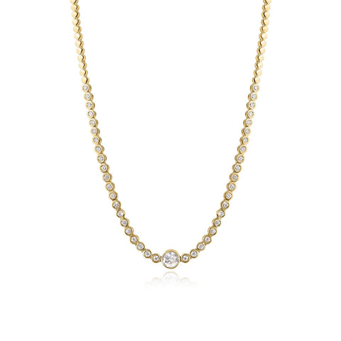 Round Bezel Diamond Golden Necklace