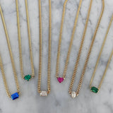 Solitaire Gemstone Cuban Chain Necklace