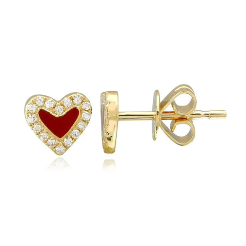 Pave Outline Enamel Heart Studs