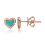 Pave Outline Stone Heart Studs