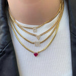 Solitaire Gemstone Cuban Chain Necklace