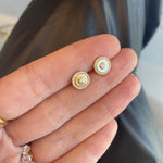Round Pave Outline Center Bezel Earrings