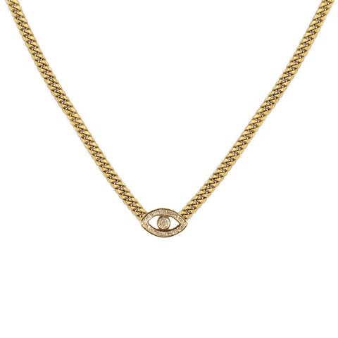 Pave Evil Eye Cuban Chain Necklace