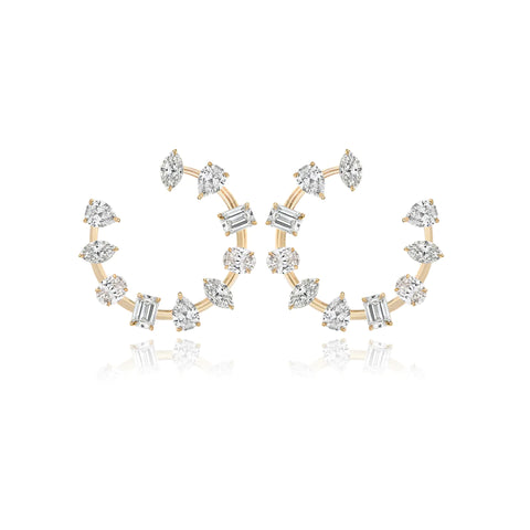 Small Multi Shape Diamond Statement Swirl Earrings