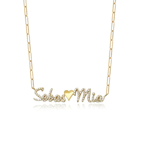 Two Pave Names Gold Charm Necklace