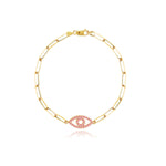 Gemstone Evil Eye Cutout Small Paperclip Bracelet
