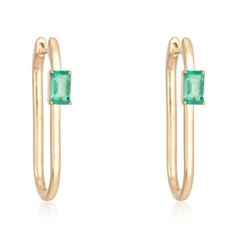 Solitaire Emerald Thin Gold Hoops