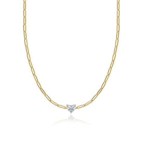 Solitaire Diamond Paperclip Necklace