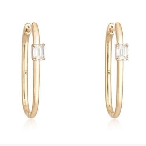 Solitaire Diamond Thin Gold Hoops