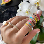 Half Enamel Half Pave Ring