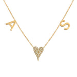 Gold Initials and Pave Heart Necklace